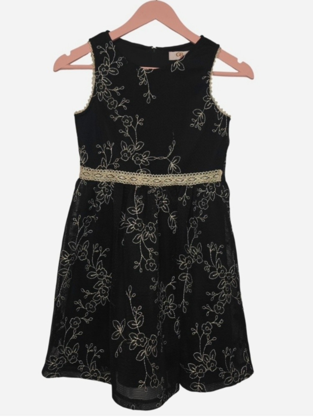 GB Girls Black Embroidered Mesh Party Dress